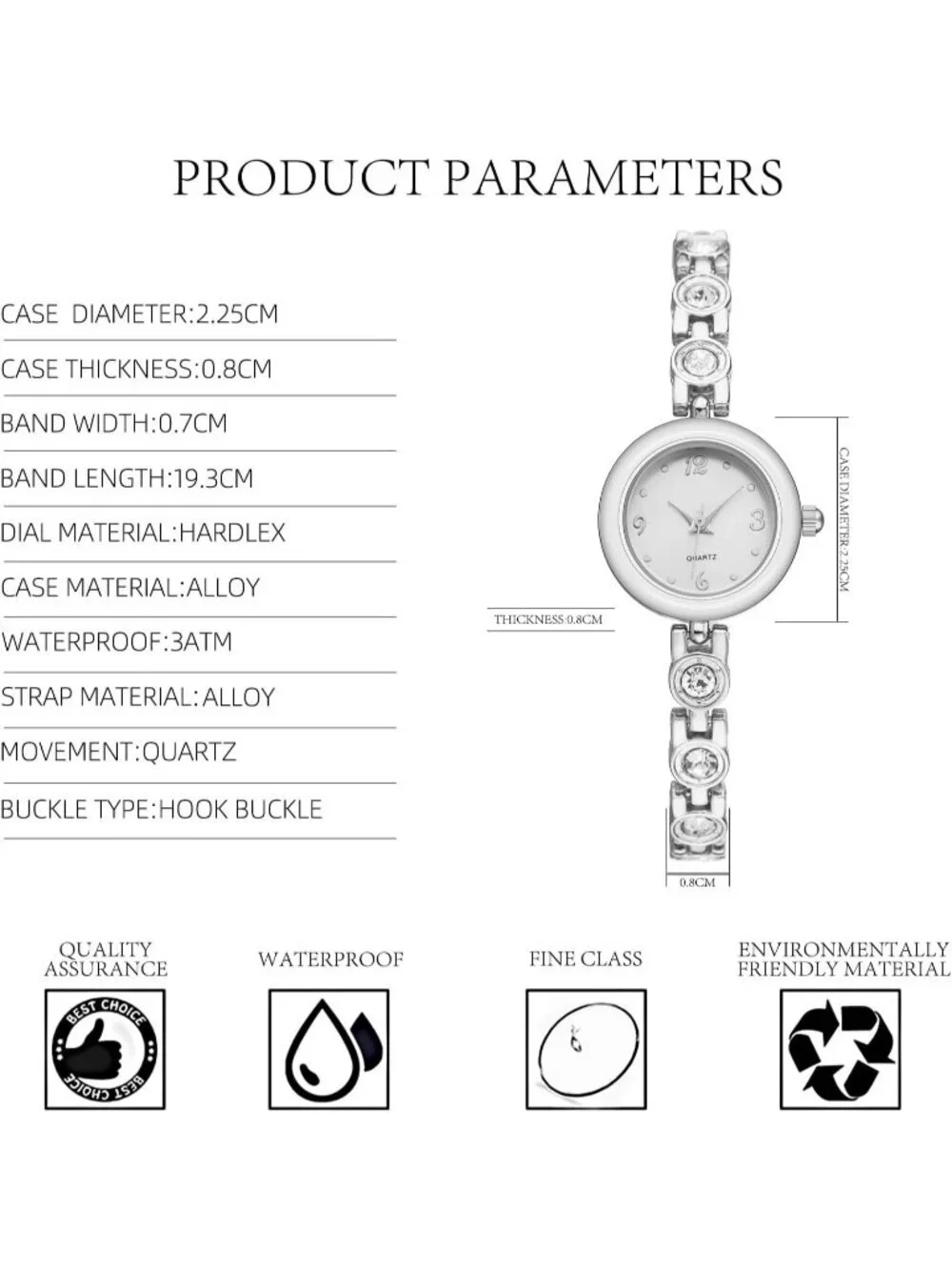 Womens All Silver Analog Quartz Relogio Feminino Waterproof Bracelet Wrist Watch